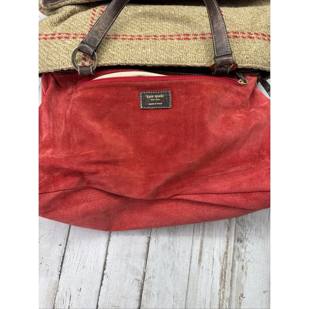 Kate Spade Vintage Tan Plaid Wool & Leather Double Handle Satchel Handbag Purse